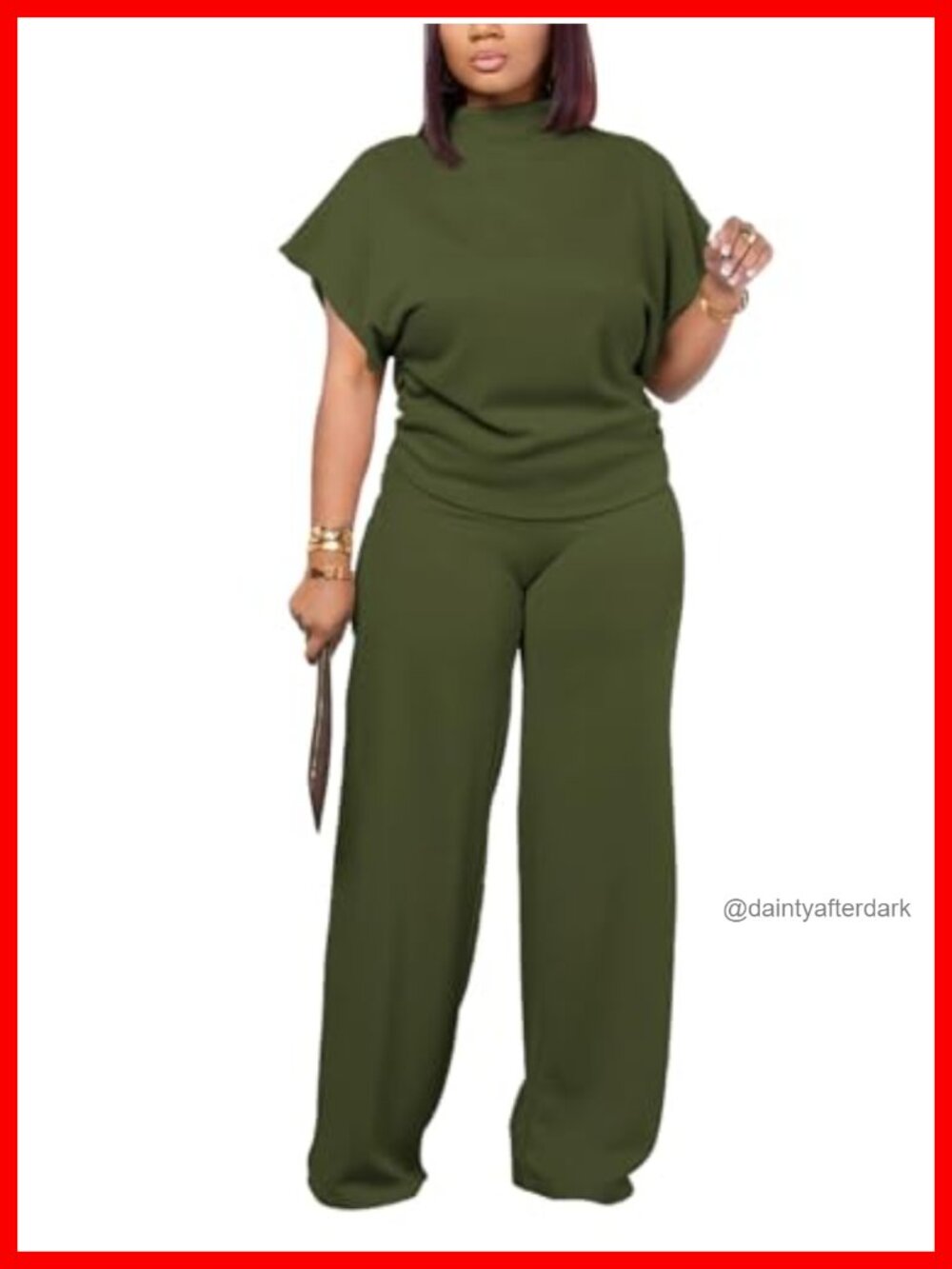 Women's 2 Piece Lounge Set Mock Neck Batwing Top Wide Leg Pants